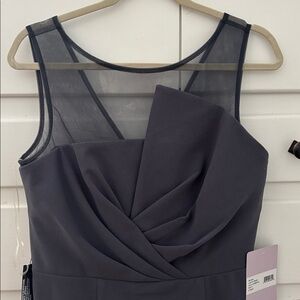 JS Collections Elegant Gunmetal Midi Dress with Sheer Accents